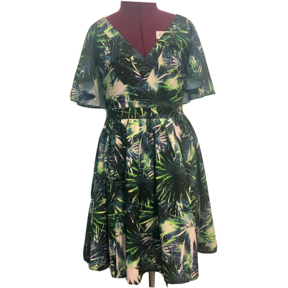 Wolf And Whistle London Empire Palm Print Chiffon Dress Women’s 6 Runs Small